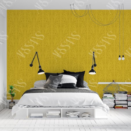 Papier Peint Arabesque Volutea Jaune Safran - papier peint intissé jaune pour chambre