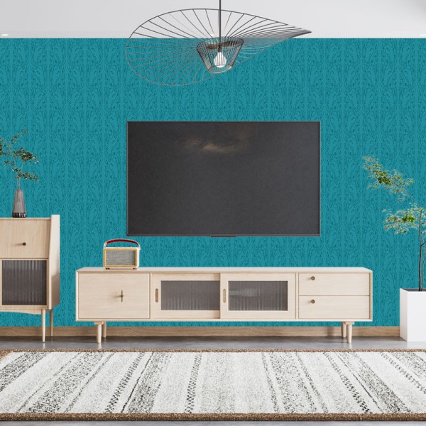 Papier Peint Arabesque Volutea Bleu Canard — Ambiance 1