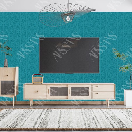 Papier Peint Arabesque Volutea Bleu Canard — papier peint intissé bleu pour salon