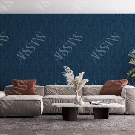 Papier Peint Arabesque Volutea Bleu Hussard - papier peint intissé bleu pour salon