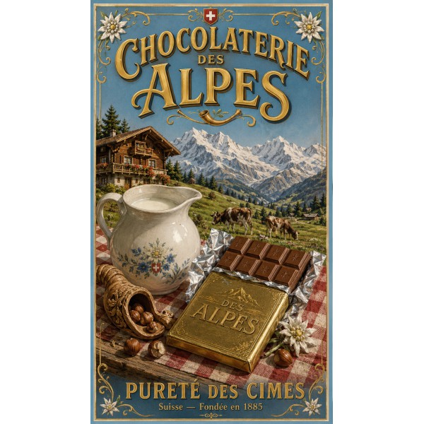 Chocolaterie des Alpes – affiche & plaque vintage | Manufacture Arssans