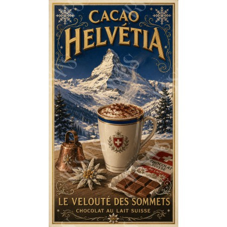 Cacao Helvétia – affiche & plaque vintage | Manufacture Arssans