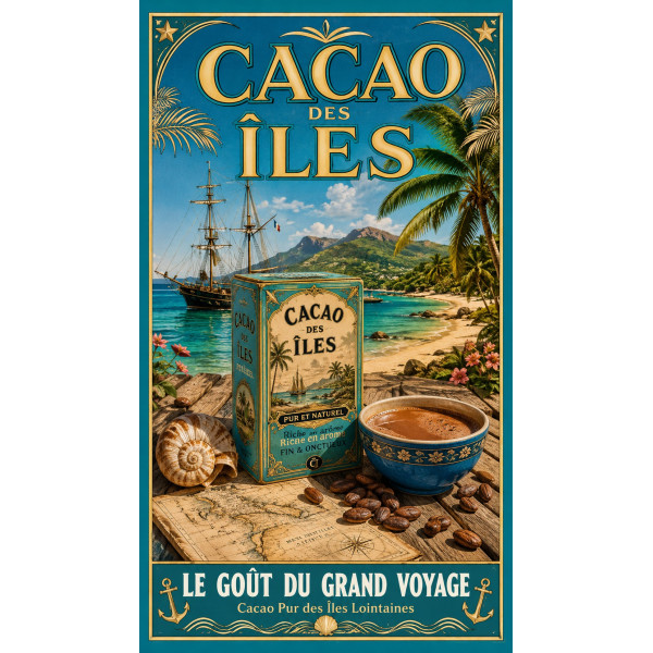 Cacao des Îles – affiche & plaque vintage | Manufacture Arssans