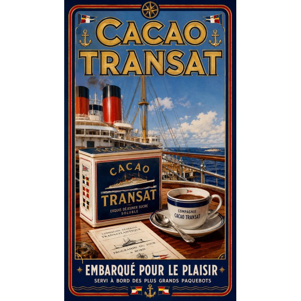Cacao Transat – affiche & plaque vintage | Manufacture Arssans