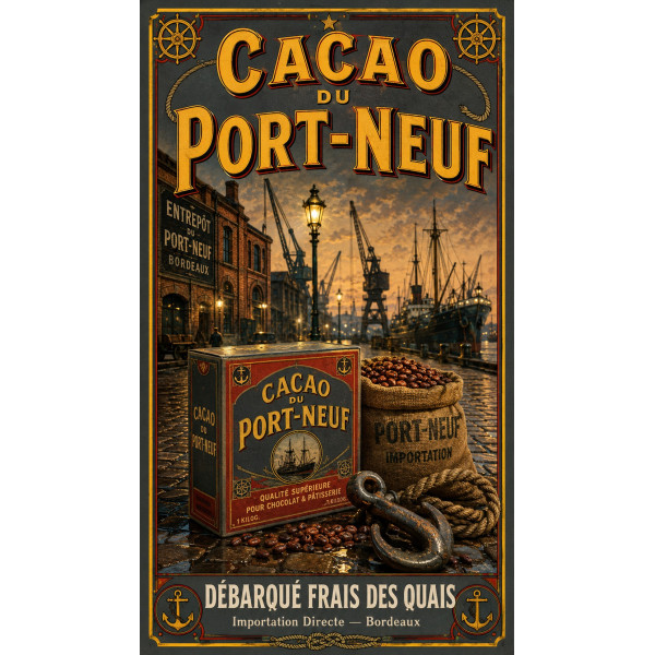 Cacao du Port-Neuf – affiche & plaque vintage | Manufacture Arssans