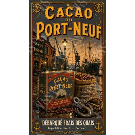 Cacao du Port-Neuf – affiche & plaque vintage | Manufacture Arssans