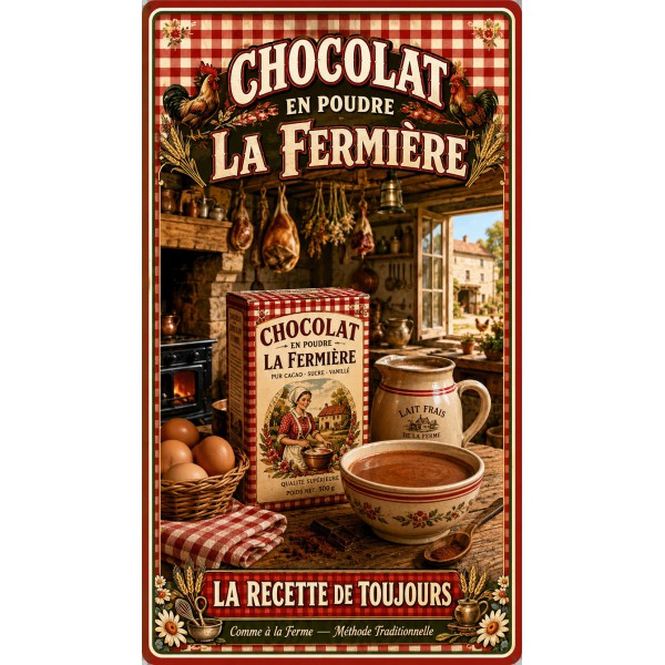 Chocolat en Poudre La Fermière – affiche & plaque vintage | Manufacture Arssans