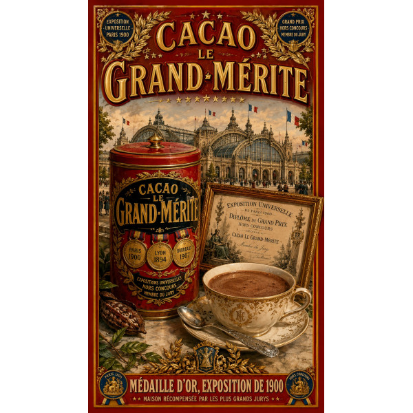 Cacao Le Grand-Mérite – affiche & plaque vintage | Manufacture Arssans