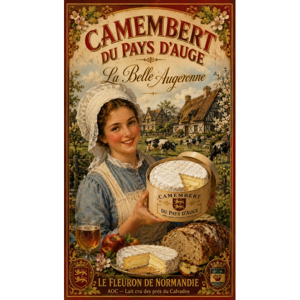 Camembert du Pays d'Auge « La Belle Augeronne » – affiche & plaque vintage | Manufacture Arssans