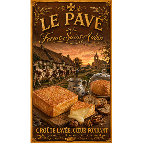 Le Pavé de la Ferme Saint-Aubin — Pays d'Auge – affiche & plaque vintage | Manufacture Arssans