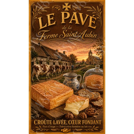 Le Pavé de la Ferme Saint-Aubin — Pays d'Auge – affiche & plaque vintage | Manufacture Arssans