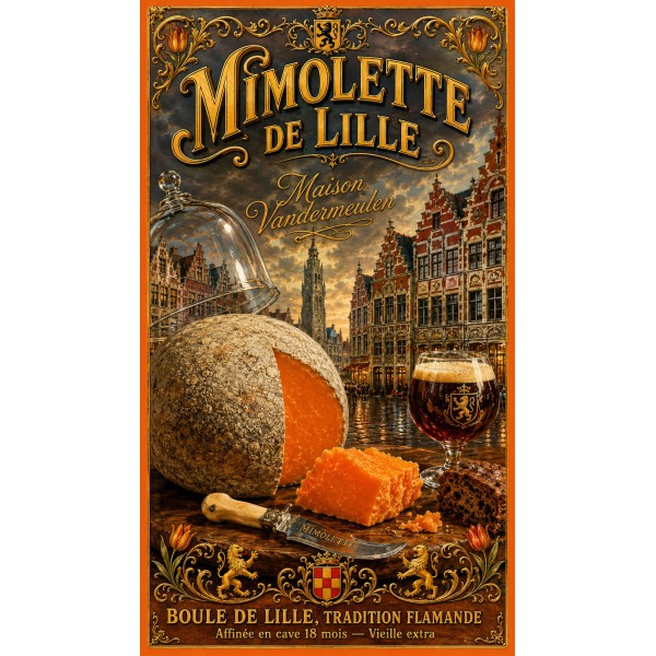 Mimolette de Lille « Maison Vandermeulen » – affiche & plaque vintage | Manufacture Arssans