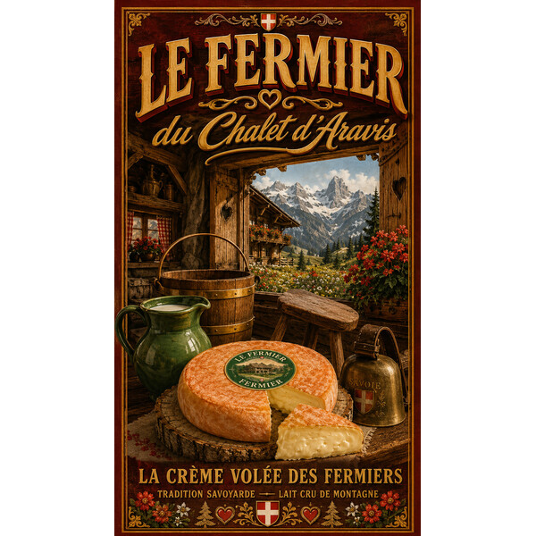 Le Fermier du Chalet d'Aravis – affiche & plaque vintage | Manufacture Arssans