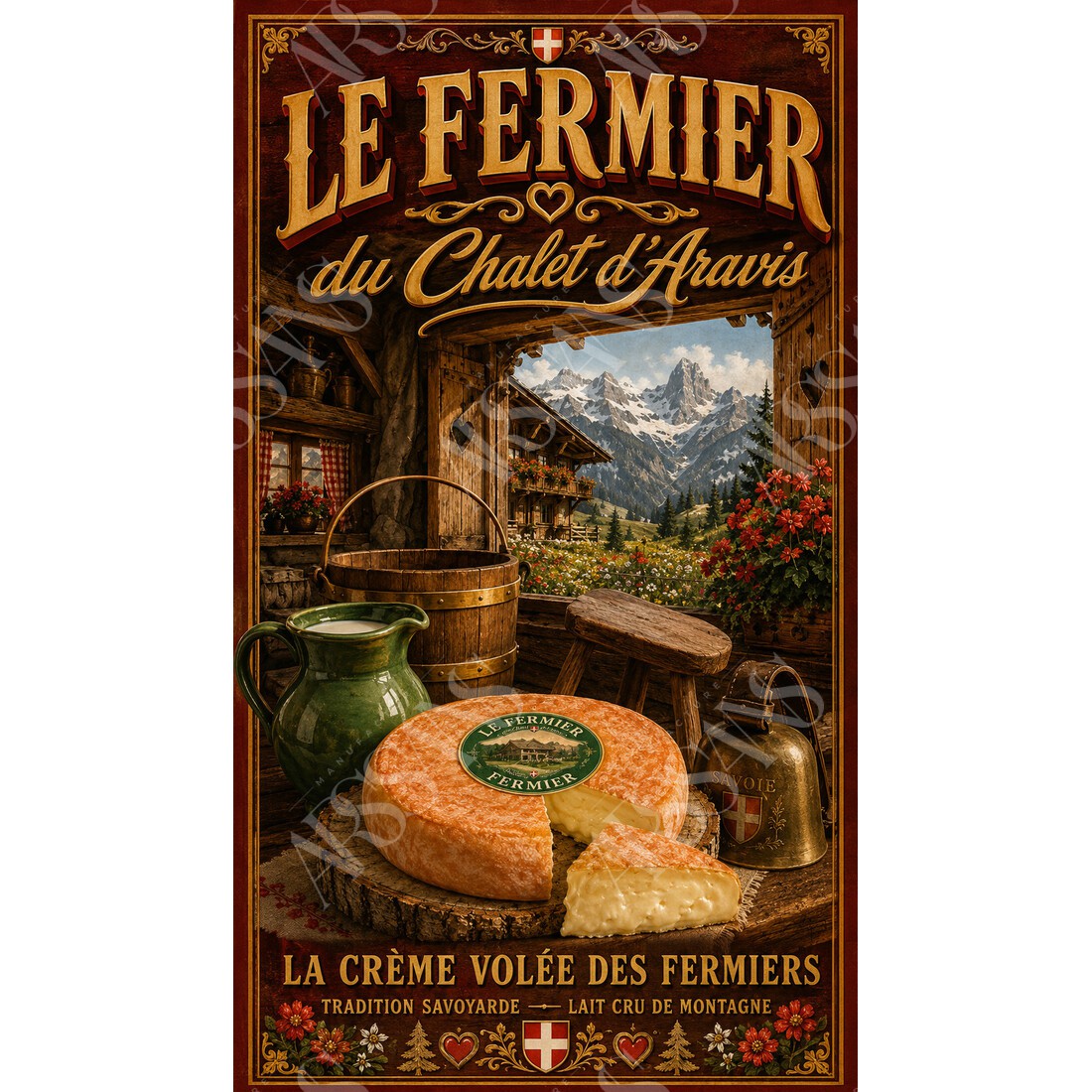 Le Fermier du Chalet d'Aravis – affiche & plaque vintage | Manufacture Arssans