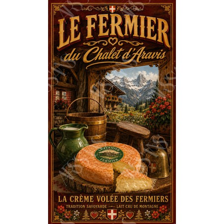 Le Fermier du Chalet d'Aravis – affiche & plaque vintage | Manufacture Arssans