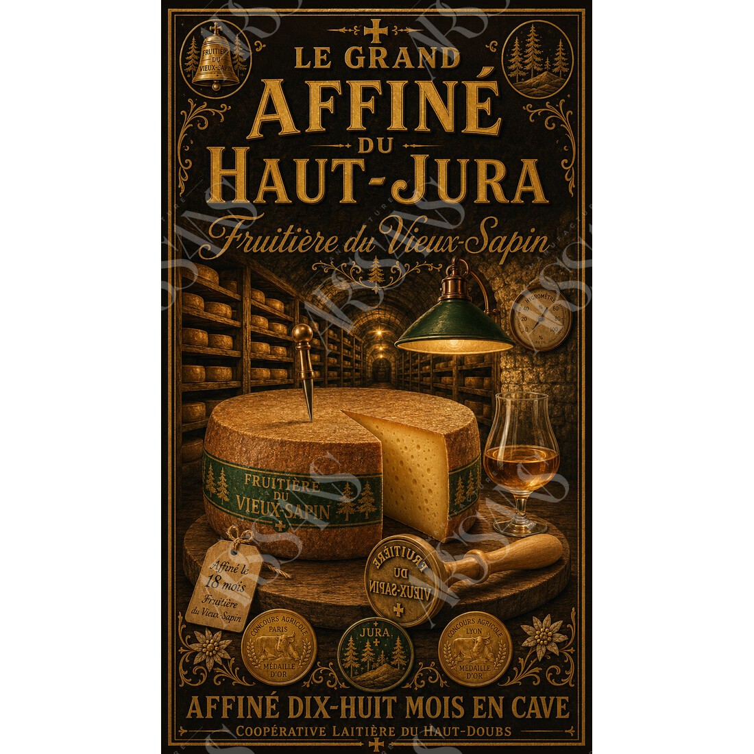 Fruitière du Vieux-Sapin — Le Grand Affiné du Haut-Jura – affiche & plaque vintage | Manufacture Arssans