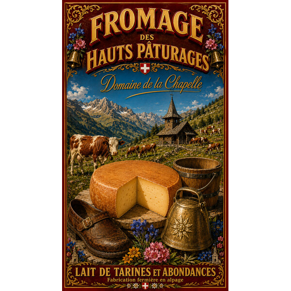 Domaine de la Chapelle — Fromage des Hauts Pâturages – affiche & plaque vintage | Manufacture Arssans