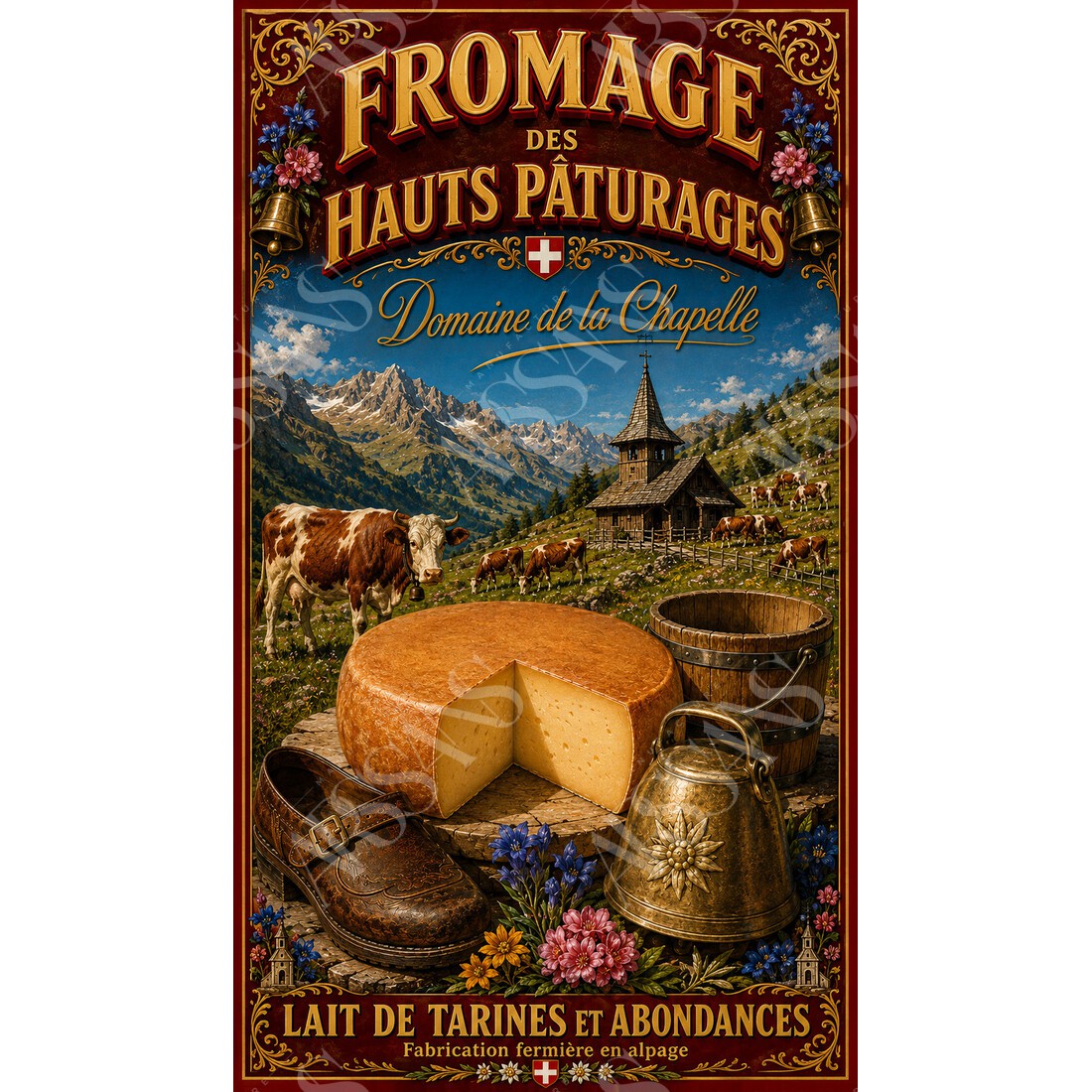 Domaine de la Chapelle — Fromage des Hauts Pâturages – affiche & plaque vintage | Manufacture Arssans