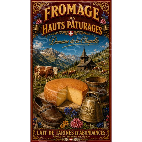 Domaine de la Chapelle — Fromage des Hauts Pâturages – affiche & plaque vintage | Manufacture Arssans
