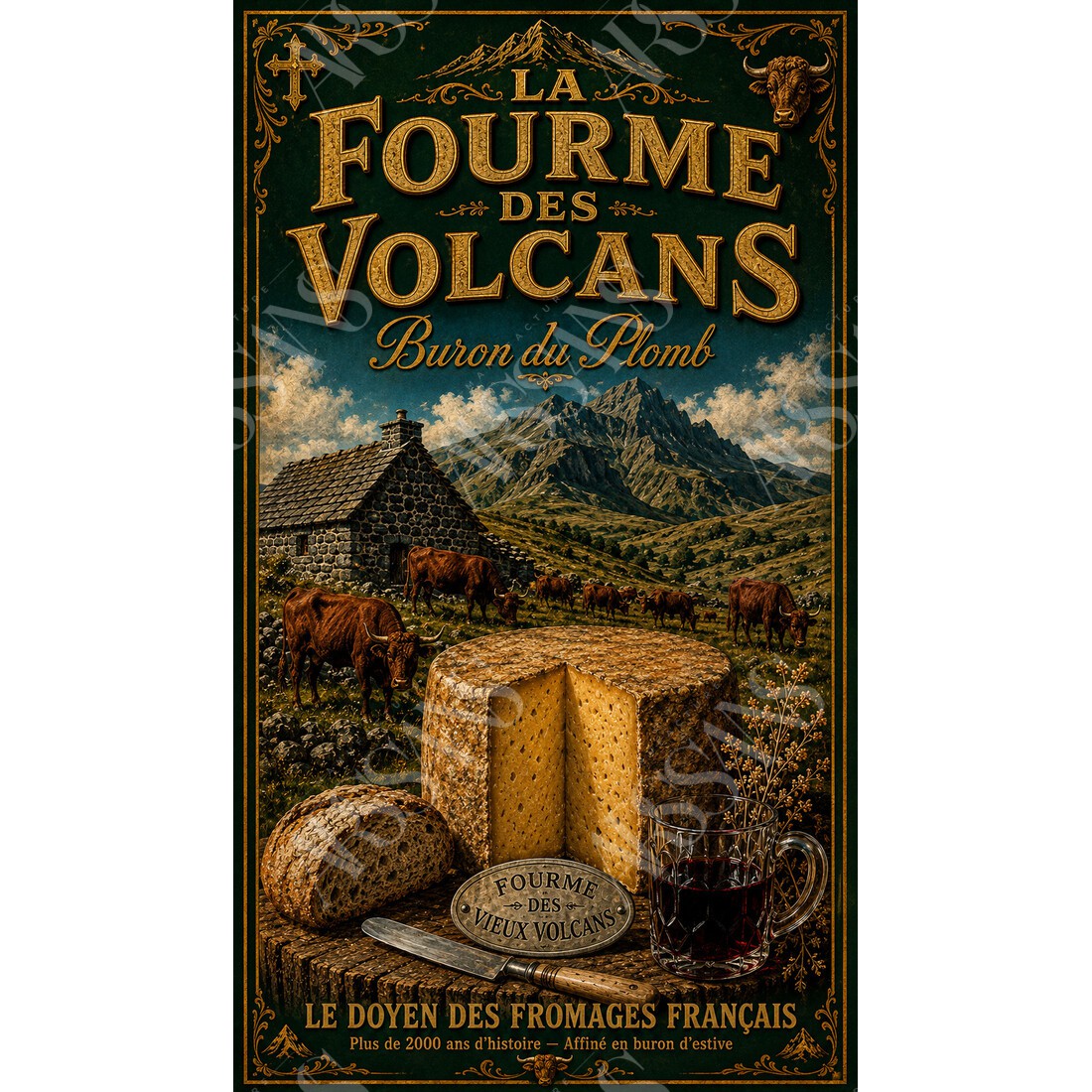 Buron du Plomb — La Fourme des Volcans – affiche & plaque vintage | Manufacture Arssans
