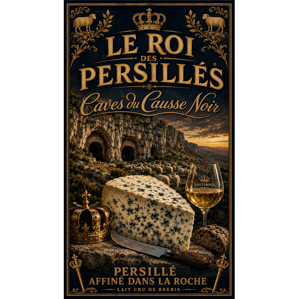 Caves du Causse Noir — Le Roi des Persillés – affiche & plaque vintage | Manufacture Arssans
