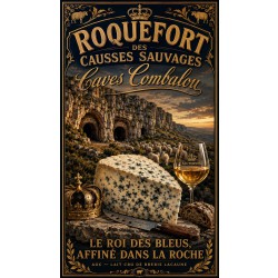 Roquefort des Causses Sauvages « Caves Combalou » – affiche & plaque vintage | Manufacture Arssans