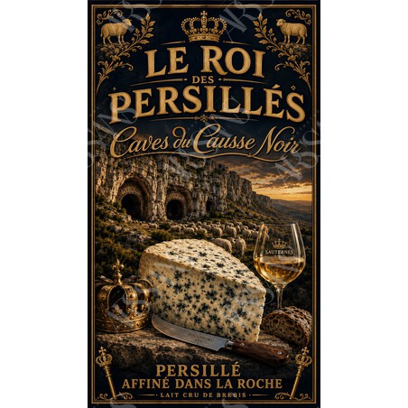 Caves du Causse Noir — Le Roi des Persillés – affiche & plaque vintage | Manufacture Arssans