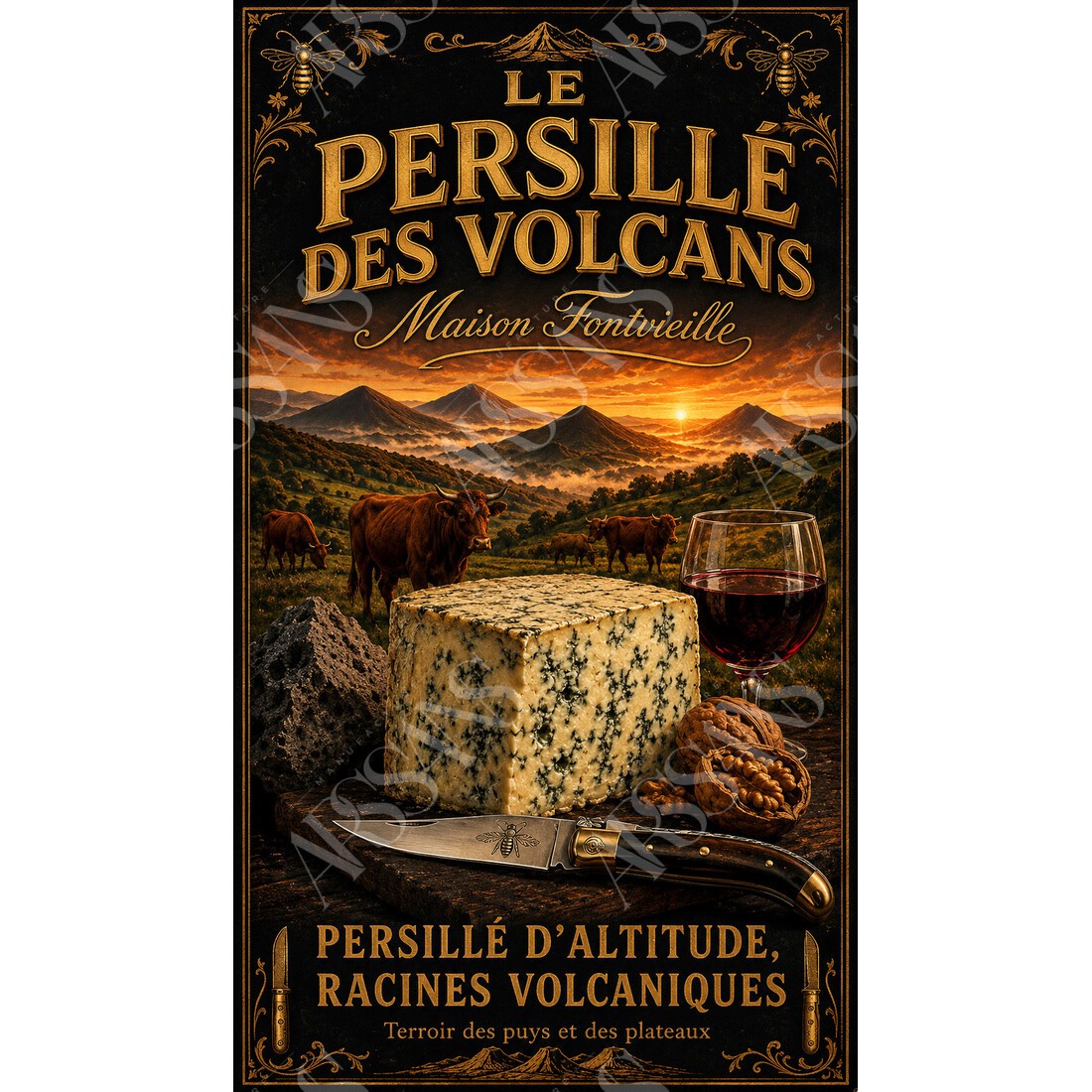 Maison Fontvieille — Le Persillé des Volcans – affiche & plaque vintage | Manufacture Arssans