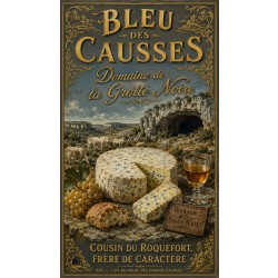 Bleu des Causses « Domaine de la Grotte Noire » – affiche & plaque vintage | Manufacture Arssans