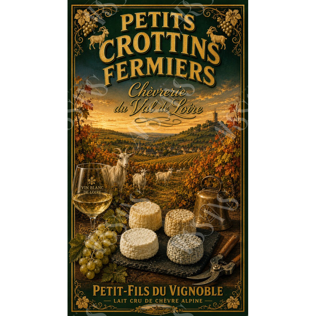 Chèvrerie du Val de Loire — Petits Crottins Fermiers – affiche & plaque vintage | Manufacture Arssans