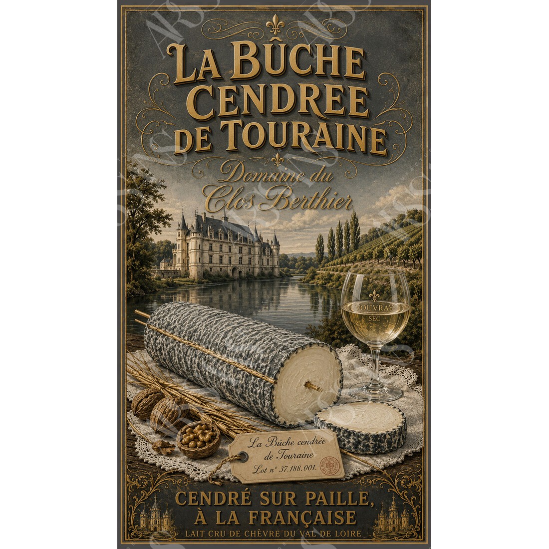 Domaine du Clos Berthier — La Bûche Cendrée de Touraine – affiche & plaque vintage | Manufacture Arssans
