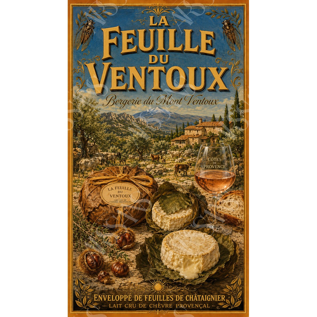 La Feuille du Ventoux — Chèvre au Châtaignier – affiche & plaque vintage | Manufacture Arssans