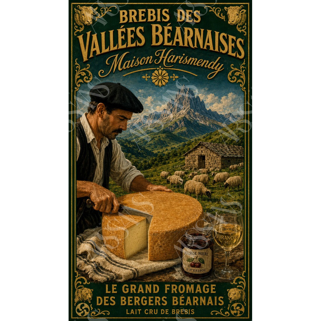 Maison Harismendy — Brebis des Vallées Béarnaises – affiche & plaque vintage | Manufacture Arssans