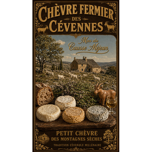 Mas du Causse Méjean — Chèvre Fermier des Cévennes – affiche & plaque vintage | Manufacture Arssans