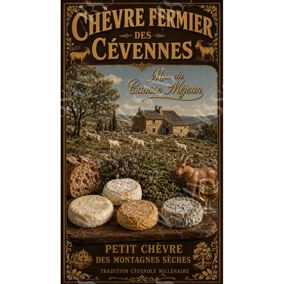 Mas du Causse Méjean — Chèvre Fermier des Cévennes – affiche & plaque vintage | Manufacture Arssans