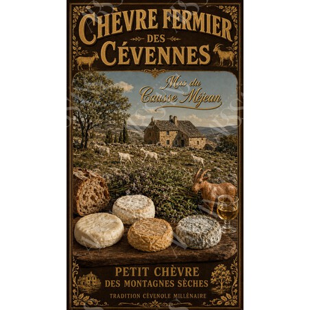 Mas du Causse Méjean — Chèvre Fermier des Cévennes – affiche & plaque vintage | Manufacture Arssans