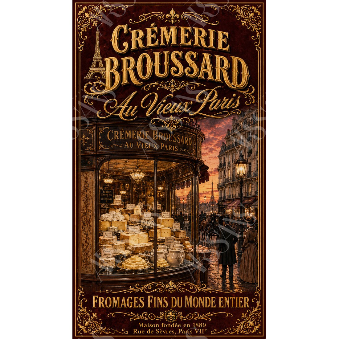Crémerie Broussard — Au Vieux Paris – affiche & plaque vintage | Manufacture Arssans