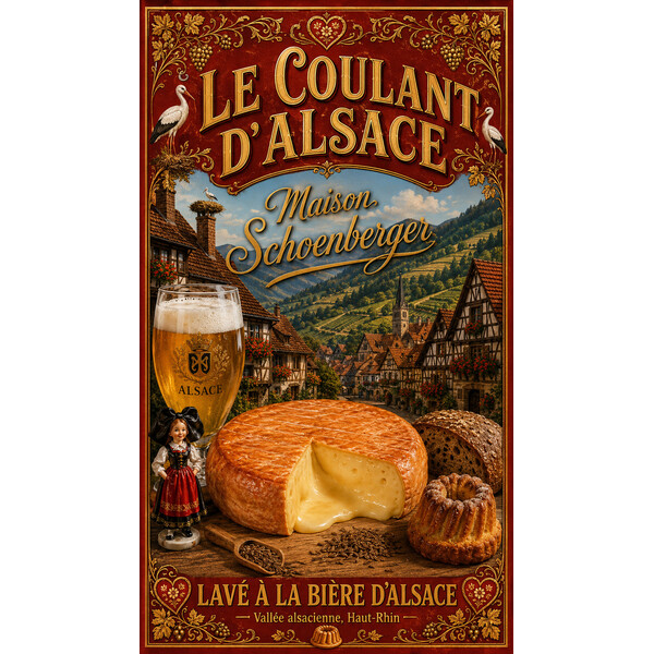 Le Coulant d’Alsace — Maison Schoenberger – affiche & plaque vintage | Manufacture Arssans