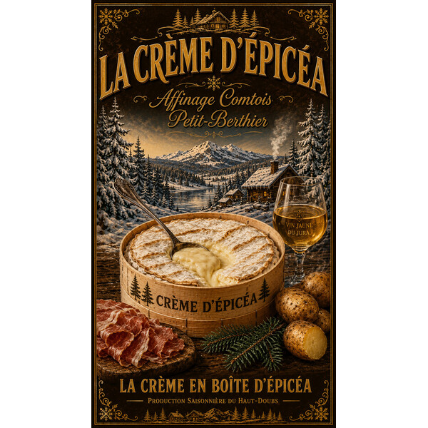 La Crème d’Épicéa — Affinage Comtois Petit-Berthier – affiche & plaque vintage | Manufacture Arssans