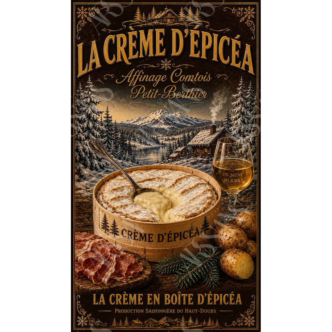 La Crème d’Épicéa — Affinage Comtois Petit-Berthier – affiche & plaque vintage | Manufacture Arssans