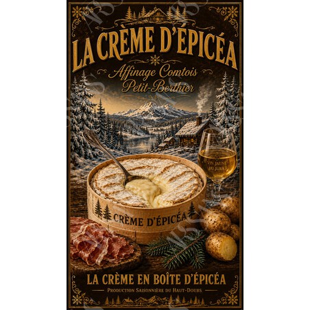 La Crème d’Épicéa — Affinage Comtois Petit-Berthier – affiche & plaque vintage | Manufacture Arssans