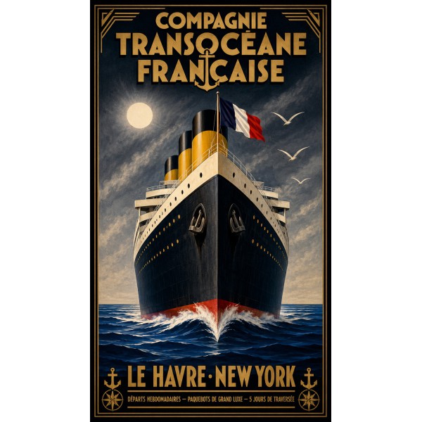 Compagnie Transocéane Française – affiche & plaque vintage | Manufacture Arssans