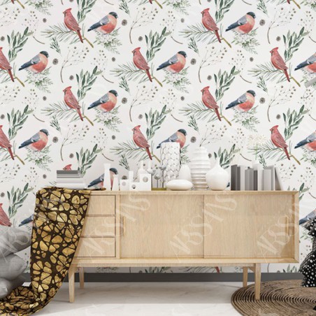 Papier Peint Aquarelle Aves - papier peint intissé blanc pour salon