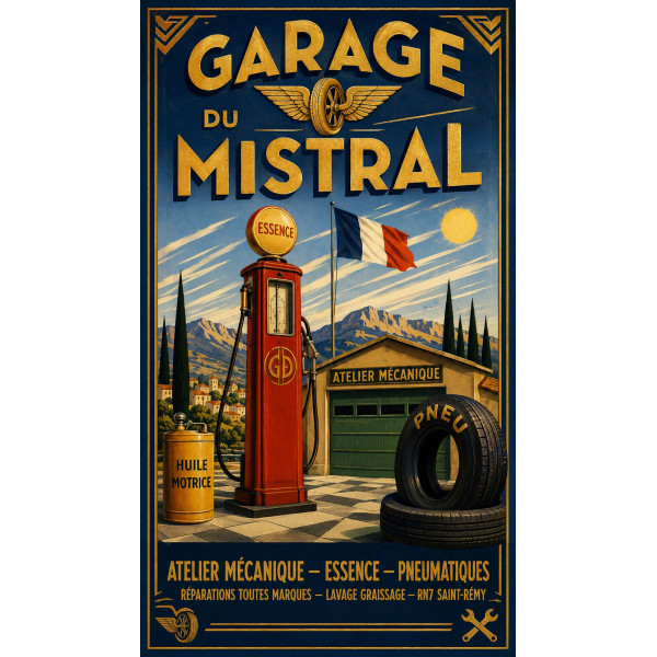 Garage du Mistral – affiche & plaque vintage | Manufacture Arssans