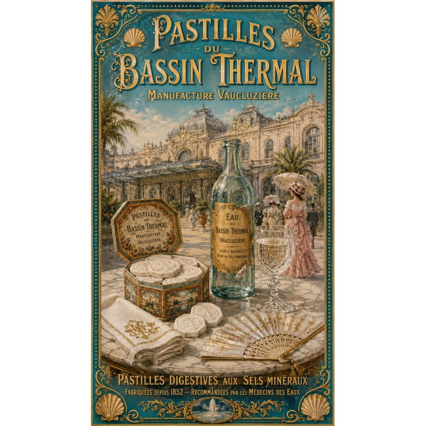 Pastilles du Bassin Thermal — Manufacture Vaucluzière – affiche & plaque vintage | Manufacture Arssans