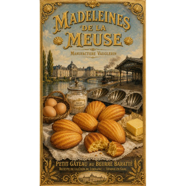 Madeleines de la Meuse — Manufacture Vauglerin – affiche & plaque vintage | Manufacture Arssans
