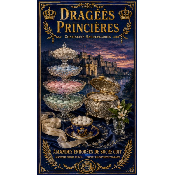 Dragées Princières — Confiserie Hardevecques – affiche & plaque vintage | Manufacture Arssans