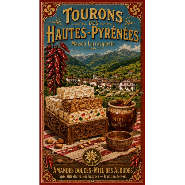 Tourons des Hautes-Pyrénées — Maison Larrazquette – affiche & plaque vintage | Manufacture Arssans