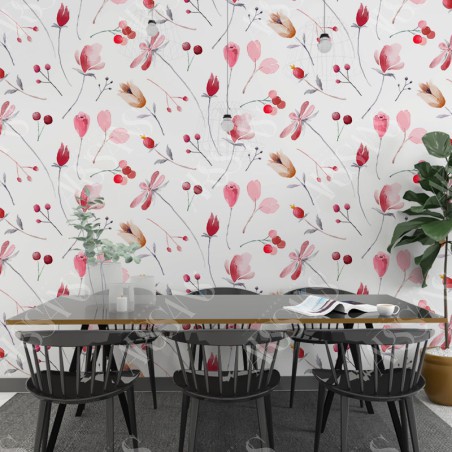 Papier Peint Aquarelle Cerasus — papier peint intissé blanc pour salon