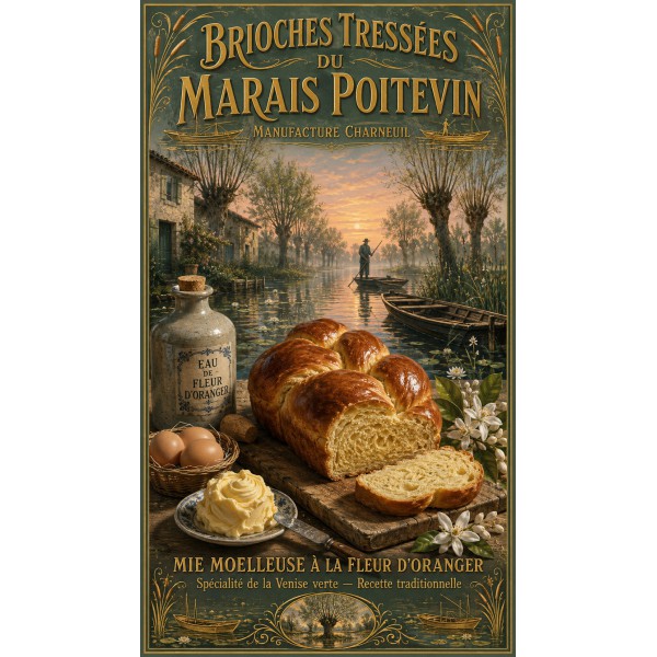 Brioches Tressées du Marais Poitevin — Manufacture Charneuil – affiche & plaque vintage | Manufacture Arssans